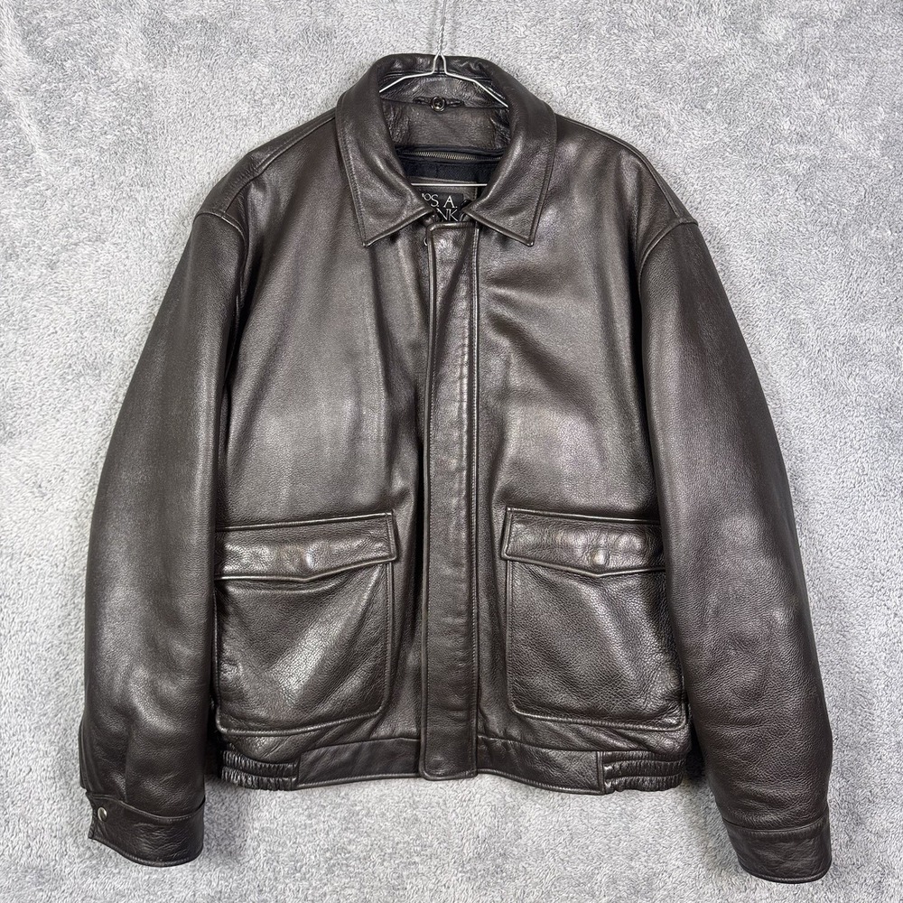 Jos A Bank Jacket Men's M Leather Full Zip Moto Bomber Cargo Removeable Liner